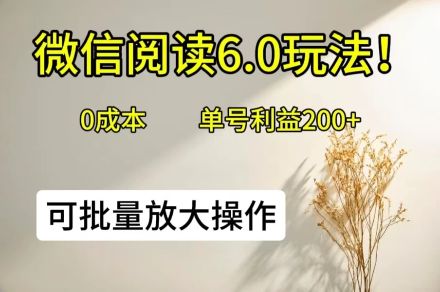 微信阅读6.0玩法！0撸，单号利益200+，可批量放大操作